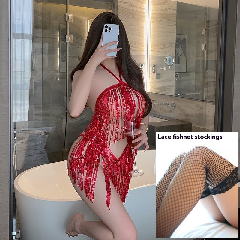 Sexy Lingerie Sexy Sequined Tassel Skirt Uniform