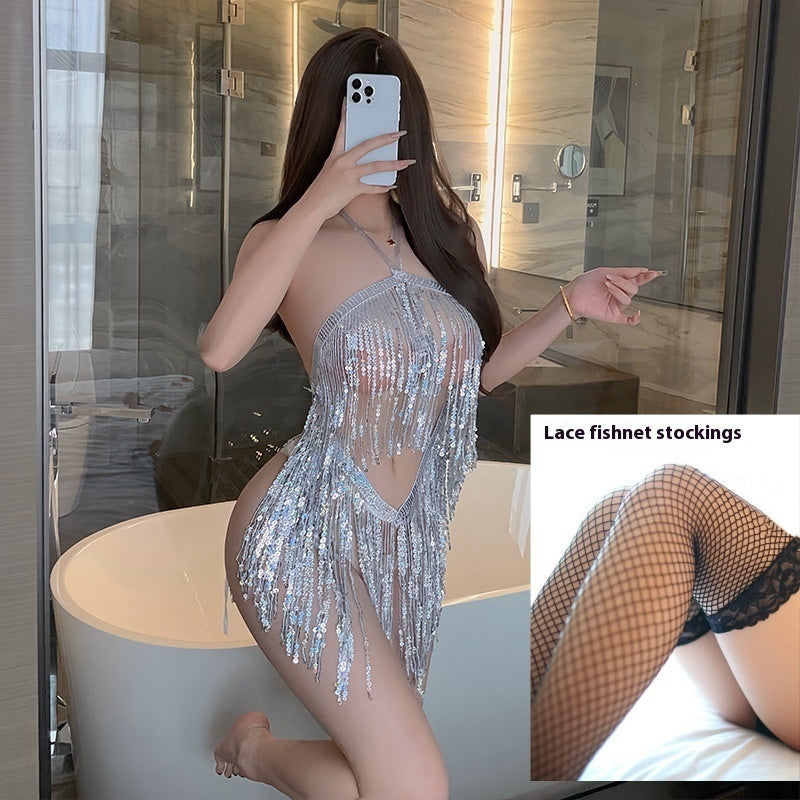 Sexy Lingerie Sexy Sequined Tassel Skirt Uniform